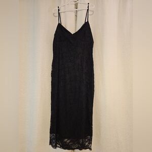 PrettyLittleThing Sexy Slinky Dress with Black Floral Lace Overlay - Size US18